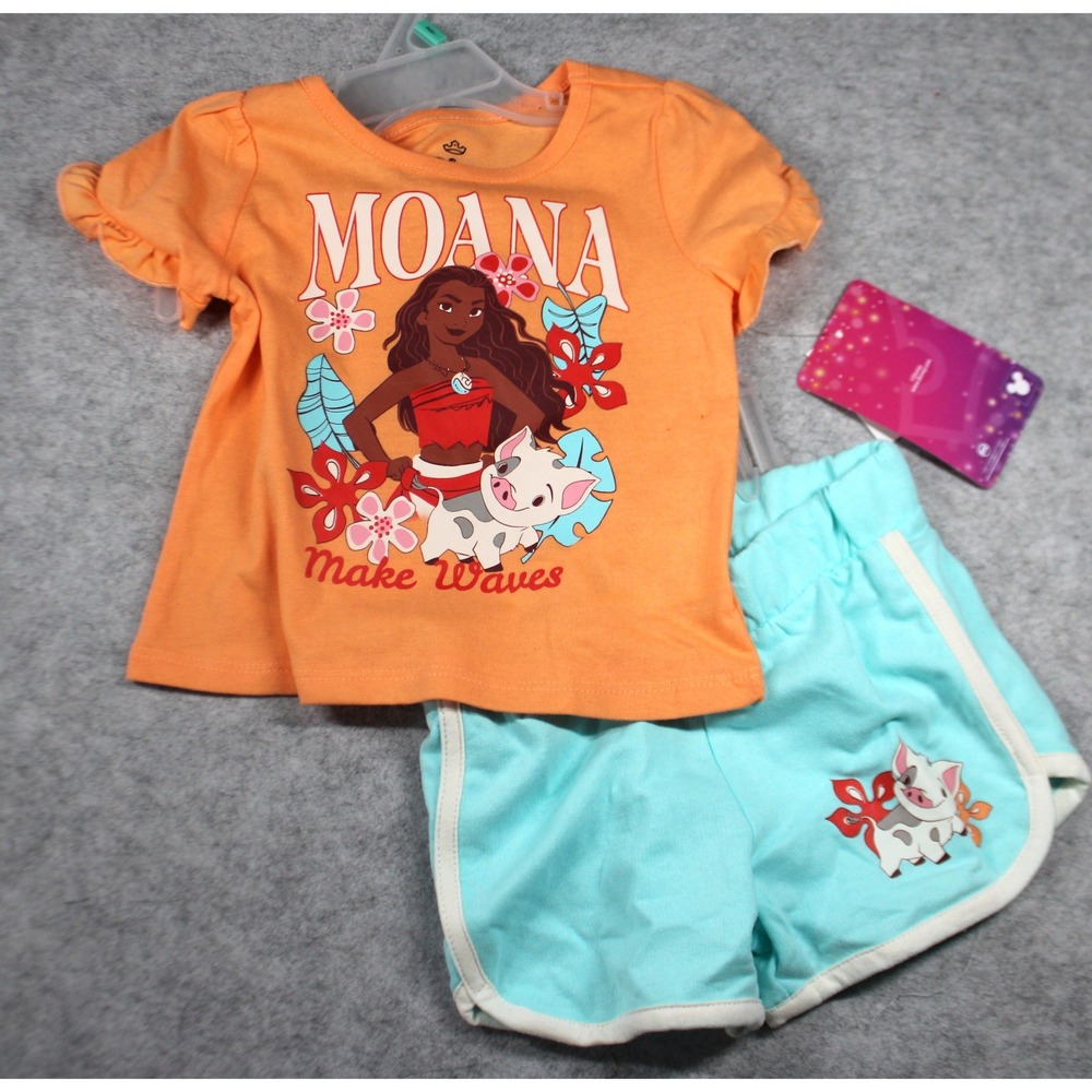 Girls Disney Moana 2 pc outfit size 2T orange and blue
